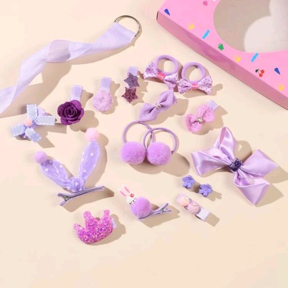 18 Piece Toddler Girls Bow and Flower Hair Accessory Gift Set Purple - Picture 2 of 3